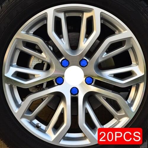 20pcs Car Truck Wheel Tyre Center Hub Screw Bolt Nut 19mm Blue Rubber Caps Cover Protector