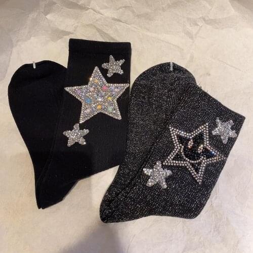 2021 New High Quality Fashion Girl Star Mid-High Tube Thermal Socks Candy Color Rhinestone Crystal Socks Women Socks Wholesale
