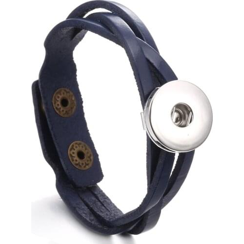 21CM Adjustable Snap Button Bracelet Bangle Snap Leather Bracelet Retro Handmade Braided Leather Bracelet fit 18MM Snap Jewelry