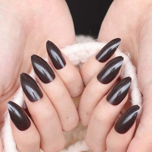 24pcs New Burst section Long pointed candy false nails tail tip Nail tablets deep gray C19