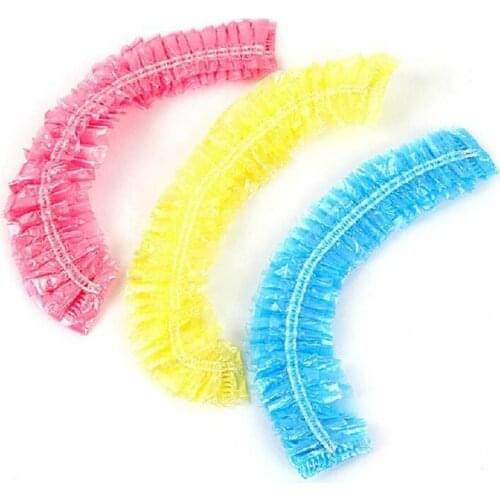 3Pcs/lot Women Ladies' Waterproof Bathing Cap Elastic Band Plastic Cap Hats Travel Temporary Shower Caps