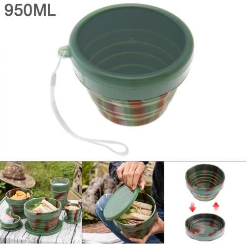 950ML Camouflage Color Portable Circular Silicone Scalable Folding Lunchbox Bento Box for - 40 Centigrade ~ 230 Centigrade
