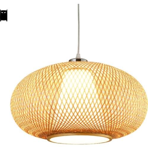 Bamboo Wicker Rattan Lantern Pendant Light Fixture Asian Japanese Rustic Hanging Ceiling Lamp Avize Luminaria Lustre Indoor Home