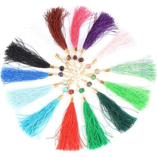 Bohemian Tassel Natural Stone Long Drop Earrings for Women Red Cotton Silk Fabric Fringe Earrings 2020 New Fashion Woman Jewelry