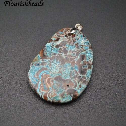 Big size Natural Blue Ocean Agate Stone Slab Pendant fit Mans Jewelry Making