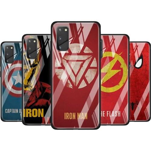 Marvel Superhero Logo Tempered Glass Cover For Samsung Galaxy S20 S10 S9 S8 S10E FE Ultra Plus Lite 5G Phone Case