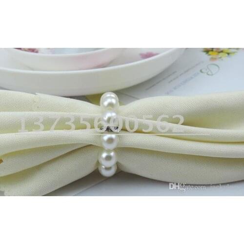 Cheap Sale White Pearl Diamond Napkin Rings For Hotel Wedding Banquet Table Decoration Accessories Party Supplies 100pcs lot