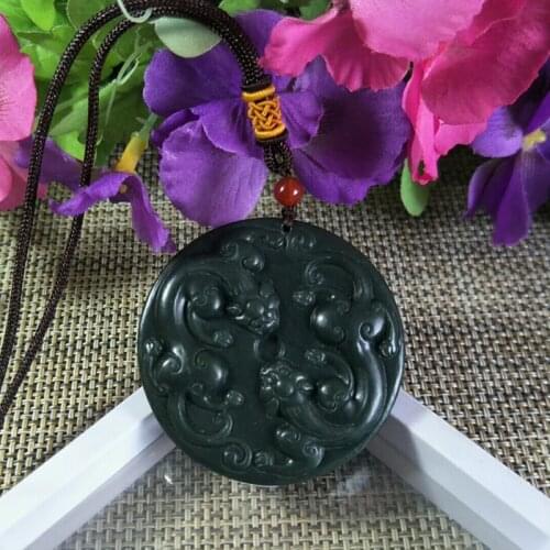Natural Hetian Jade Hand Carving Double Pi Xiu Jade Pendant Jewelery Lucky Exorcise Evil Spirits Auspicious Amulet Fine Jewelery