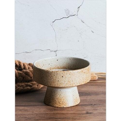 Japanese Style Stoneware High-foote Fruit Plate Retro Snack Plate Modern Household Ceramic Snack Tray Afternoon Tea Food Setting