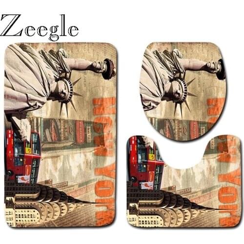Zeegle Bath Mat Set Anti Slip Bathroom Doormat Shower Mat Flannel Soft Toilet Seat Cover Mat Toilet Pedestal Rug 3pcs Toilet Set