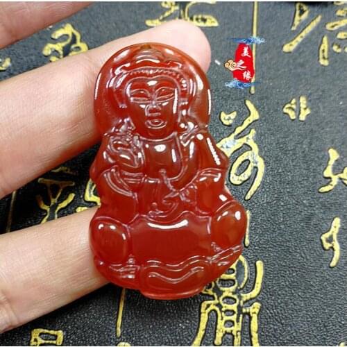 Brazilian Red Jade pith agate Kwan-yin Pendant protect safe hang fall evil spirits lucky jade pendant jade Pendant