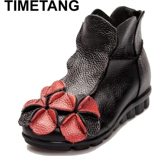 TIMETANG original hand autumn women shoes Bow loafers shoes leather cow real skin folk style ladies flats for mom C255