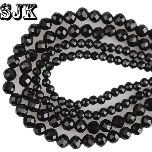 Small Natural Stone Faceted Black Spinels Crystal Round Beads 2/3/4mm Section Loose Beads DIY For Jewelry Making