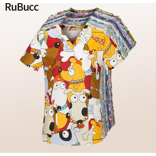 Medical Surgical Working Clothes 100% Cotton Print Scrubs Shirt Beauty Salon Lab Pet Shop Doctor Nursing Health Scrubs Tops