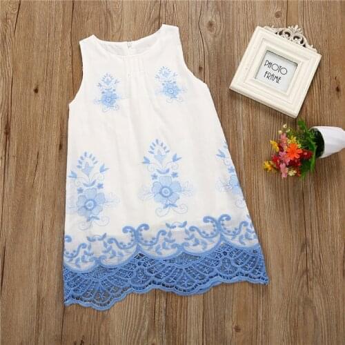 Sweet Baby Girls Dress, Round Neck Sleeveless Hollow-Out Embroidered Dress for Vacation Birthday Party