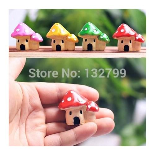 Mini Resin Double Mushroom House Garden Decor Ornament Miniature Figurine Plant Pot Dollhouse Fairy Micro Landscape Bonsai DIY
