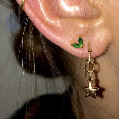 Minimalist 925 Sterling Silver Women Girl Multi Piercing Mini Butterfly Stud Colorful CZ Leaf Small Earring 925 Fine Jewelry