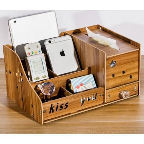 Multifunctional Desk Tissue Box Cover With Drawer 5 Compartments Remote Control Storage Box Home Organizer Office Pen Holder