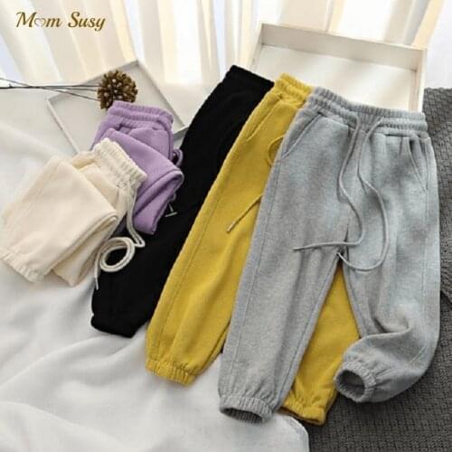Fashion Baby Boy Girl Casual Ribbed Pant Loose Toddler Teen Child Sport Trousers Jogging Pant 2-14Y