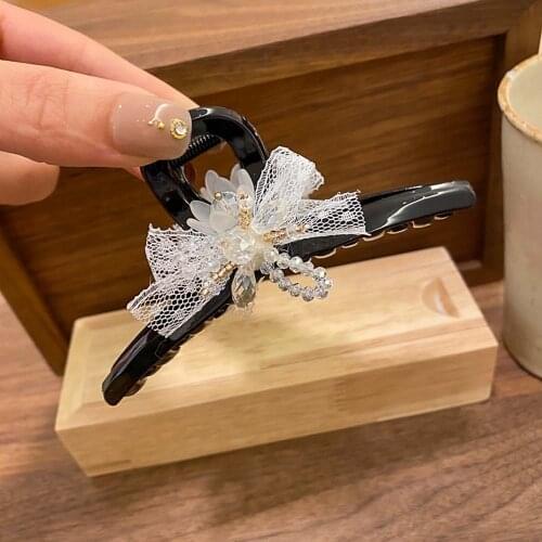 Trendy Lace Bowknot Hair Claws Clips Women Headdress Elegant Fashion Shark Grab Hairpin Girls Headwear Decorate