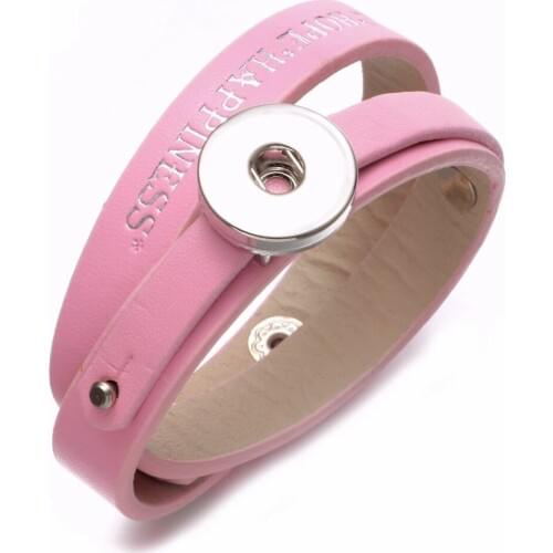 New Arrivals Pink PU Leather DIY Lucky Armband Snap Bracelet 18mm Snap Button Jewelry For Snap Jewelry SZ0479h