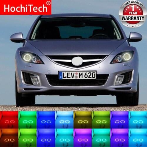 Latest Headlight Multi-color RGB LED Angel Eyes Halo Ring Eye DRL RF Remote Control for mazda 6 2007-2012 Accessories