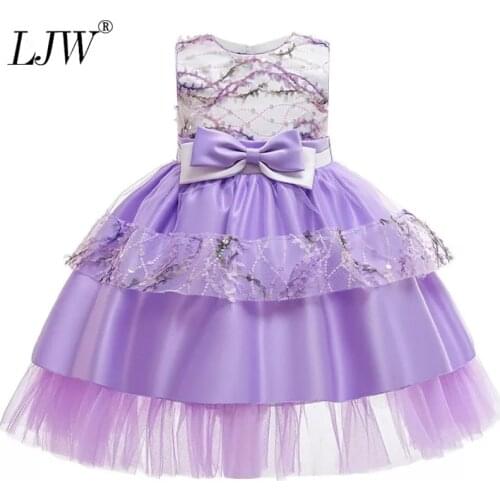 New girls birthday party embroidery dress 3-10 years old girl Princess Wedding Bridesmaid banquet Sequin bow net dress