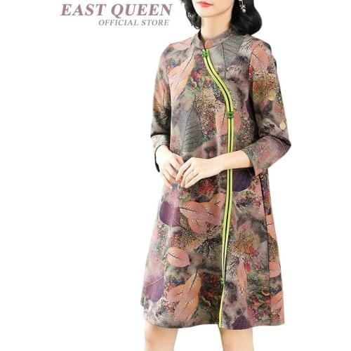 Older Women Dress Autumn 2019 Leather Sundress Robe Vintage Femme Mandarin Collar Vestidos Elegant Chinese Dresses AA4130