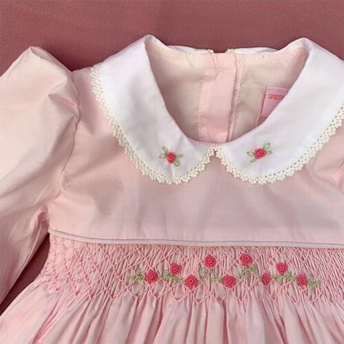 Girls dresses for party and wedding 2021 kids girls long sleeve smocked dress autumn children handmade vintage smock dresses