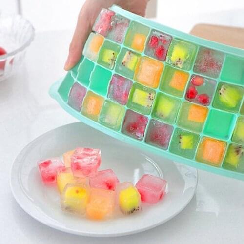 Ice Cube Trays Silicone BPA Free Easy-Release 36 Grids Ice Mold With Lid For Whiskey Cocktail Cola Juice Etc Home Bar Ice Tool