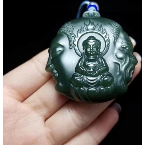 Qinghai material Hetian sapphire jade between the Buddha magic pendant hp344