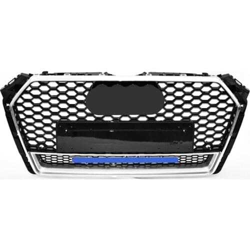 For RS4 Style Front Sport Hex Mesh Honeycomb Hood Grill Chrome Gloss Black for Audi A4/S4 B9 2017-2018 for quattr0 style