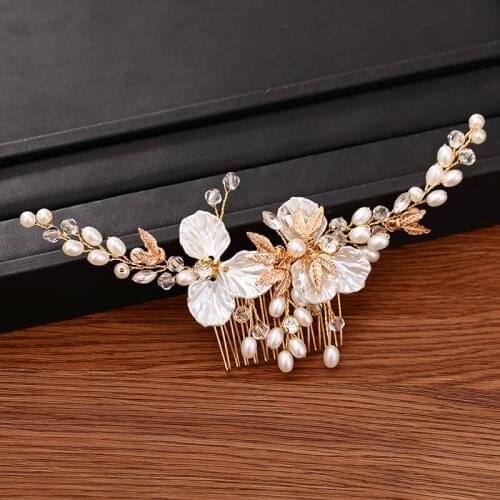 Luxury Pearl Flower Wedding Hair Comb Bridal Hair Accessories For Women Head Jewelry Handmade Bridal Hair Comb Wedding Headpiece