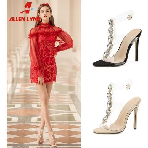 Crystal Mature Sexy Fashion Women Sandals Open Toe PVC Thin High Heels Sandals Woman 2021 New Party Footwear Ladies Shoes
