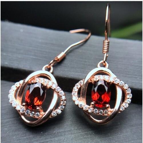 Natural Garnet earring Free shipping Natural real garnet 925 sterling silver earrings 4*6mm
