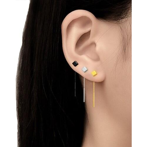 Starose 1 Pair Fahion Little Cube Long Chain Earrings for Women Girl Lobe Piercing Tassel Helix Earring Stud Party Ear Jewelry