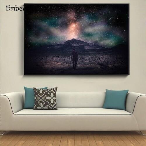 Embelish 1 Pieces Man In Front Of Mountain Landscape HD Print Canvas Paintings For Living Room Modern Home Decor Framed Picture