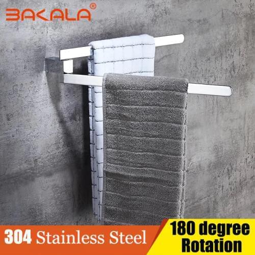304 Stainless steel swivel towel bar movable double towel rails chrome Rotation Bathroom Accessories