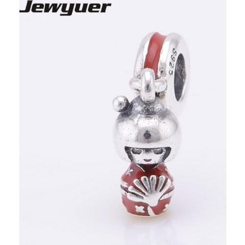 Japanese Doll Dangle charms with Enamels 100% 925 Sterling Silver fine jewelry Fit beads Bracelets Necklaces pendant DIY DA109