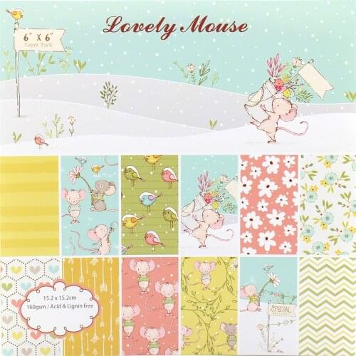 YPP CRAFT 12pcs 6" Single-side Printed Lovely Mouse Pattern Creative Papercraft Art Paper Handmade Scrapbooking Kit Set Book