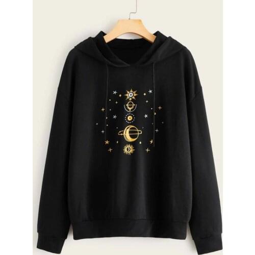 Galaxy Print Drawstring Hooded graphic funny unisex warmer funny grunge tumblr hipster vintage pullovers hoodies cute party tops