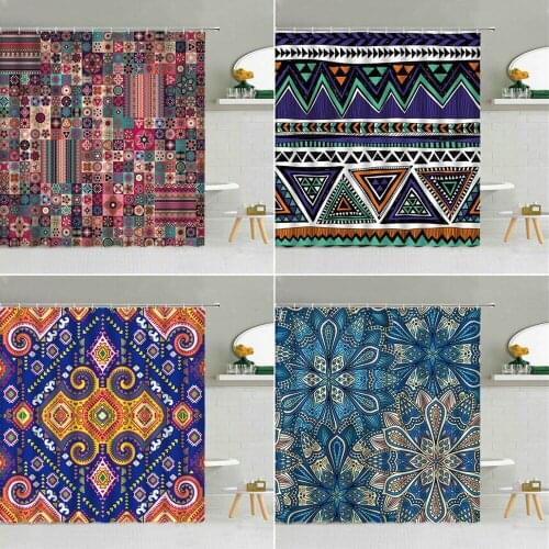 Bohemian Style Shower Curtain Mandala Flower Classic Geometric Pattern Bathroom Bathtub Decor Waterproof Cloth Hooks Curtains