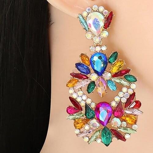 ZHINI 2021 New Boho Females Statement Earrings Luxury Charming Colorful Crystal Dangle Drop Earring Fashion Jewelry pendientes