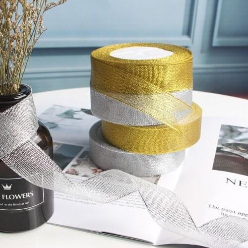 Gold/silver Ribbon 15mm Satin Ribbons Handmade Accessories DIY Headwear Accessories Wedding Decorative Wrap Gift 25 Yards/roll