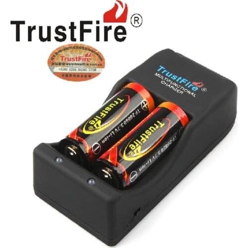 2*TrustFire 26650 5000mAh 3.7V Rechargeable Protected Batteries + TrustFire TR-006 Multi-function Lithium Battery Charger