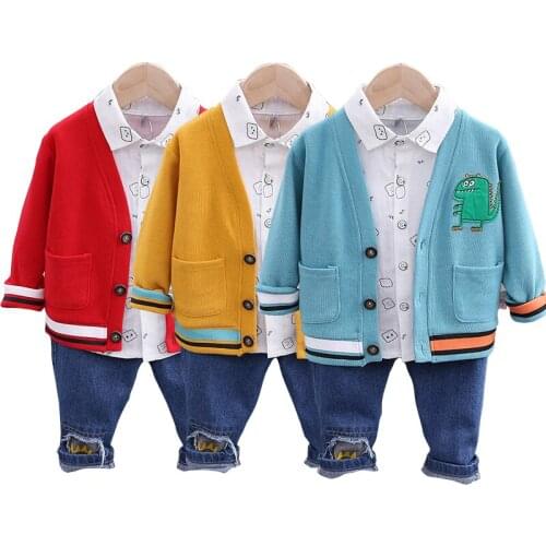 3Pieces/set Autumn Baby Clothes Childrens Sets Long Sleeve White Shirt Coat Pants Sets Kid Clothes Boy Outfit Set Conjunto Bebe
