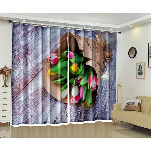 3D curtains Tulip pattern shading Living HD large map support customization Blackout room Simple Cafe Bedroom Curtain Fabric