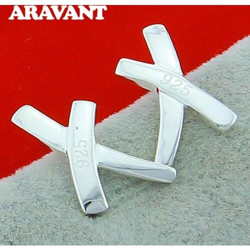 Minimalist Geometric Stud Earrings X Shaped 925 Silver For Women Fashion Jewelry