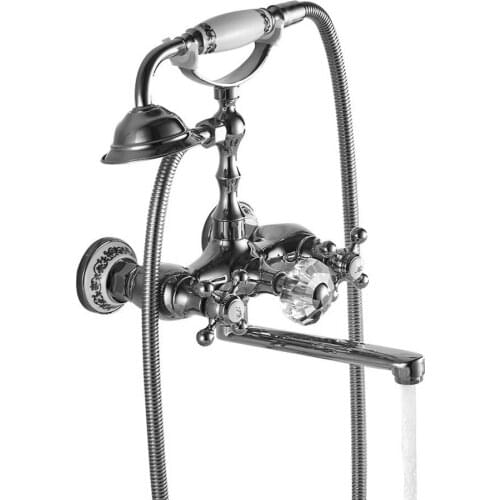 Aiboduo Silver blue and white porcelain faucet antique copper vertical bathtub faucet shower set wall-mounted bathtub faucet