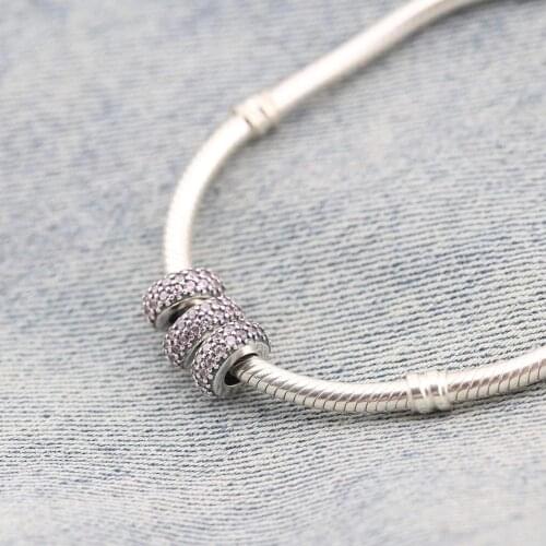 Ajax Real 925 Sterling Silver Gemstone Beads Pink Cubic Zircon Charms Fit Snake Bracelet & Bangle Women Jewelry Making Wholesale